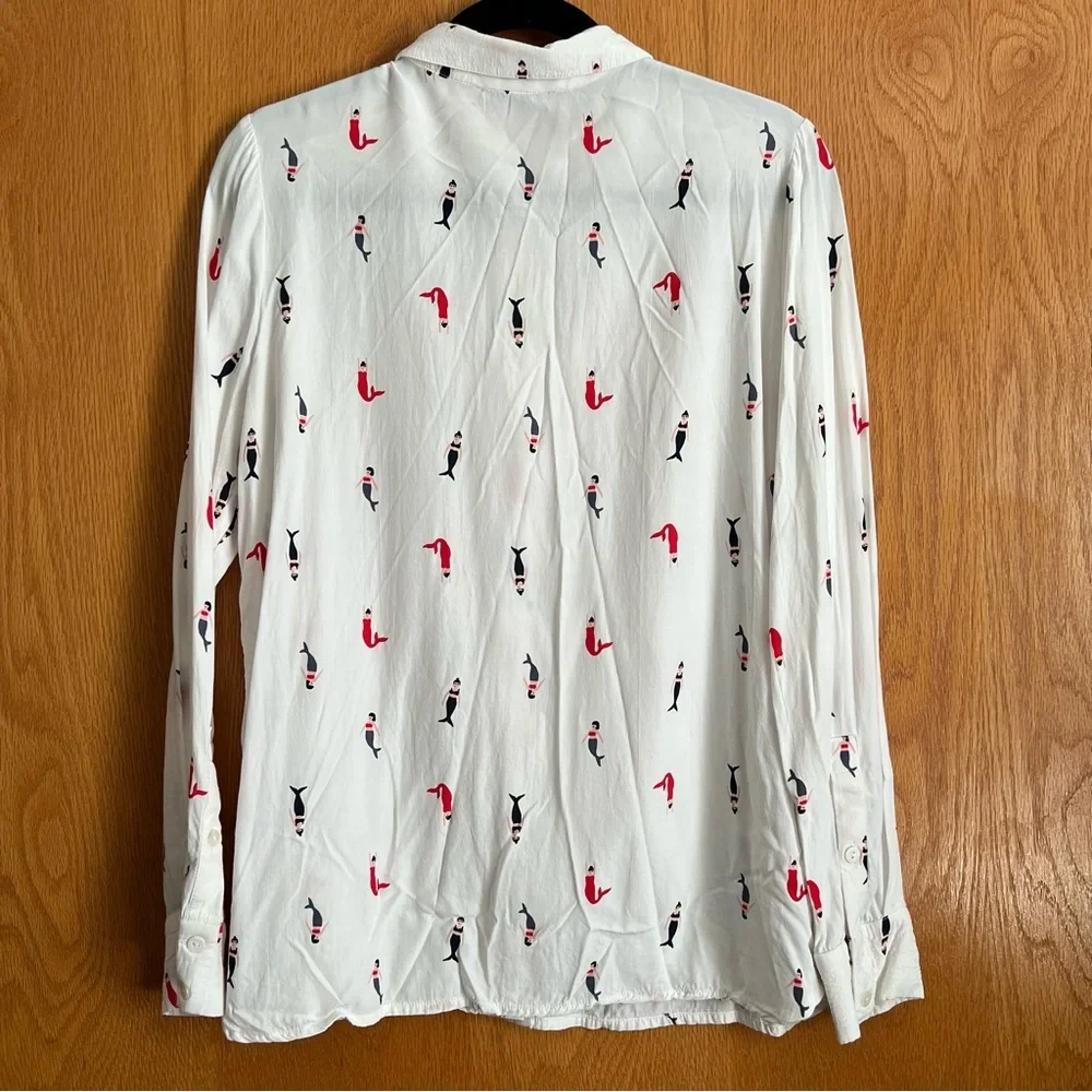 Sissy boy size small white collared mermaid print blouse - Picture 3 of 10